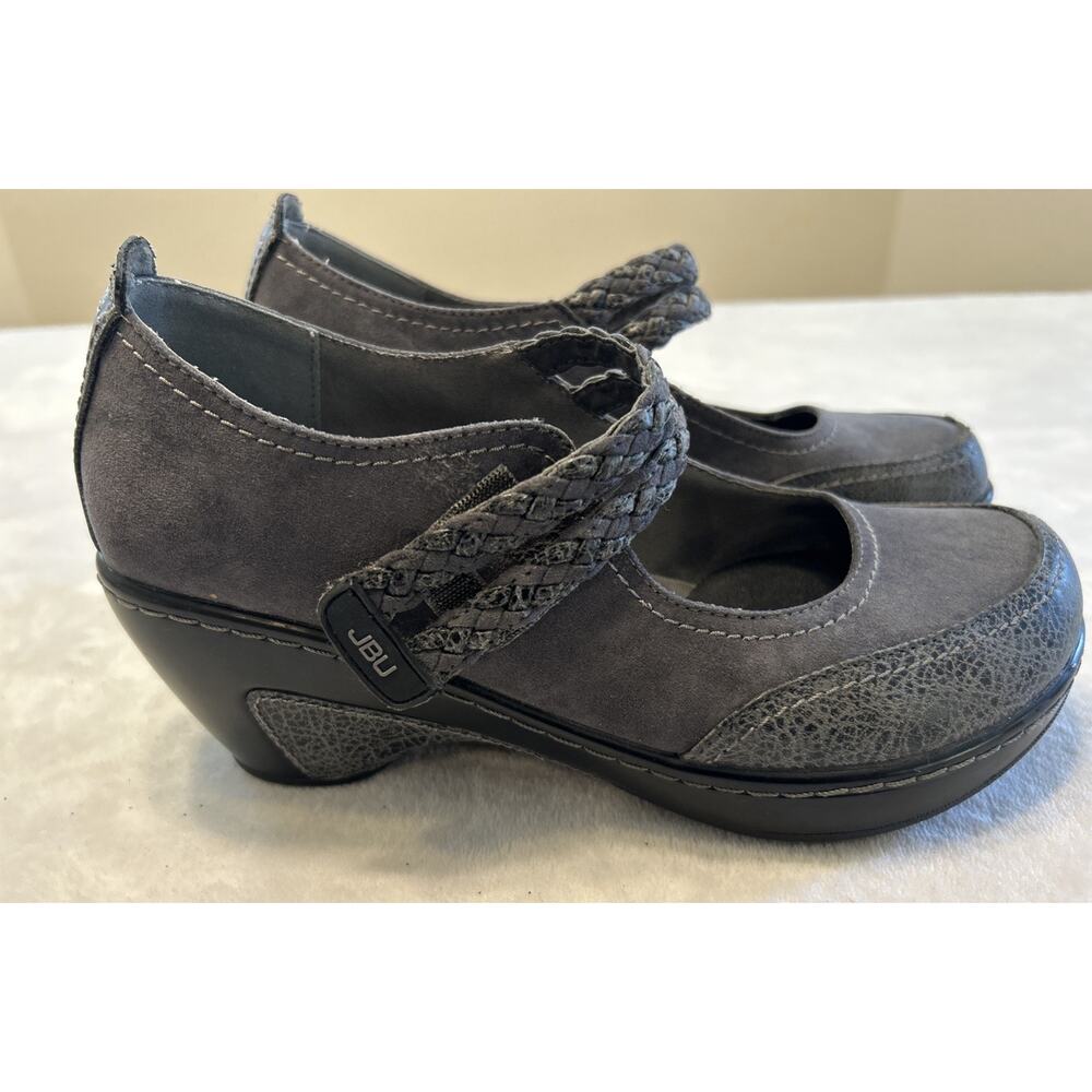 JBU Shoes Emerald Women’s Size 8.5 M Gray Mary Jane Heels Leather Memory Foam
